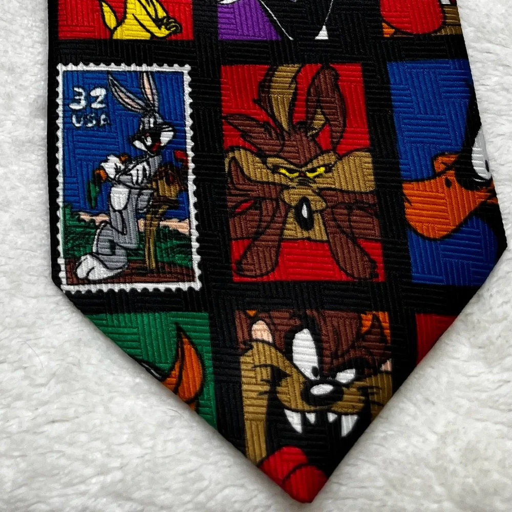 Looney Tunes Cartoon Stamp Collection Tie OS Vintage 1997 Warner Bros Multicolor
